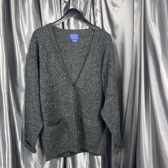 VTG Pendleton Virgin Wool Cardigan Sweater Men's XL Shetland Gray Tweed Grandpa - Picture 11 of 13